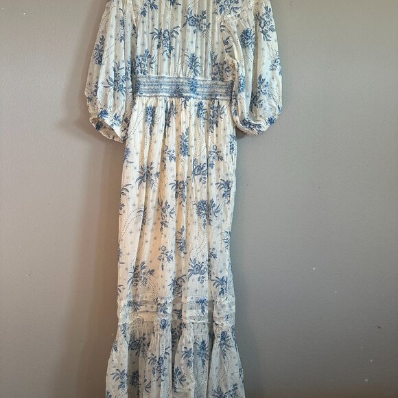 Free People Golden Hour Maxi Dress - Blue/Ivory Sz Large - Picture 8 of 11